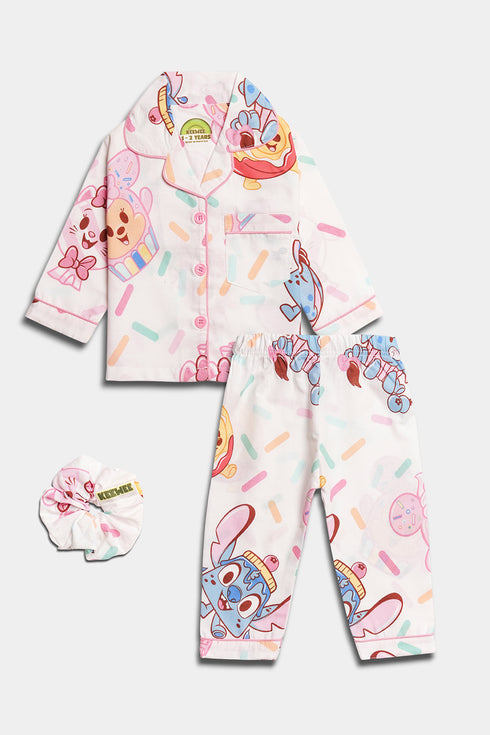 Printed Cupcake Nightsuit - White