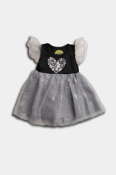 Printed Sparkling Frock - Grey