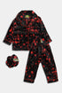 Printed Splash Silk Nightsuit - Black