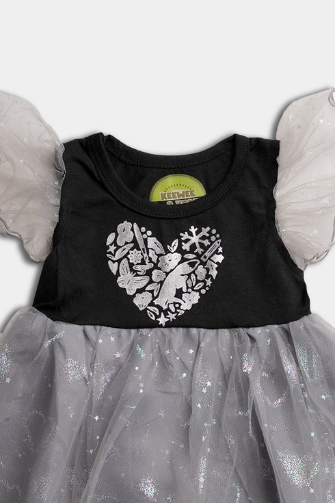 Printed Sparkling Frock - Grey