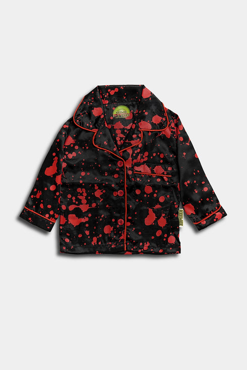 Printed Splash Silk Nightsuit - Black