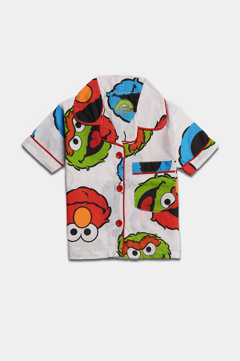 Printed Monster Nightsuit - White ( Without Scrunchie )