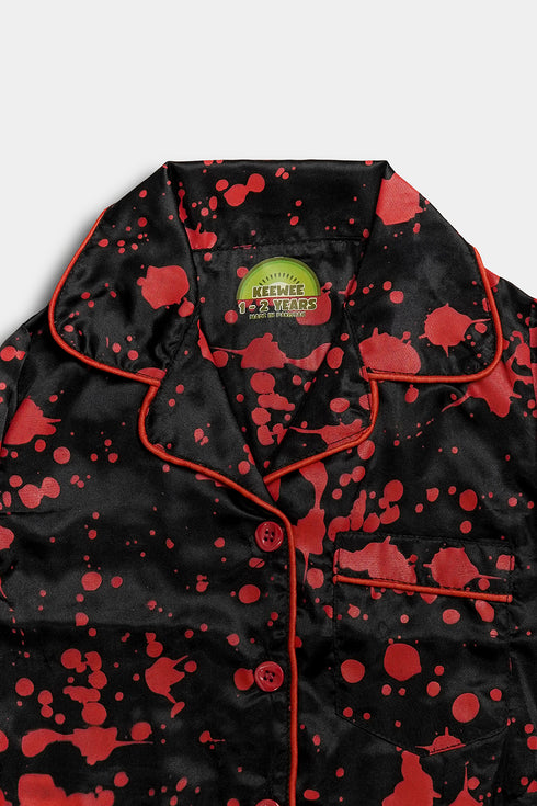 Printed Splash Silk Nightsuit - Black