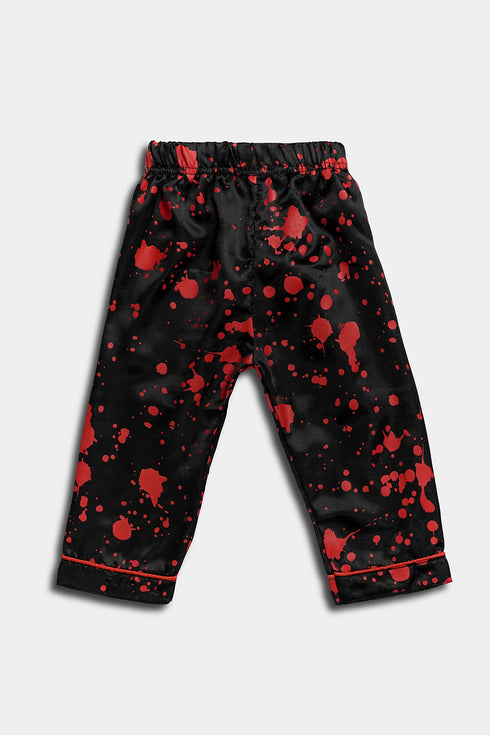 Printed Splash Silk Nightsuit - Black