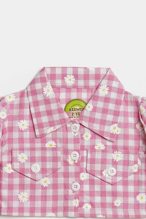 Printed Checkers Frock Set - Pink