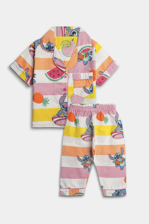 Printed Stitch Fruits Nightsuit - White