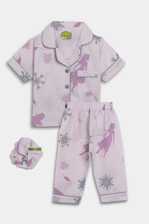 Printed Elsa Nightsuit - Pink