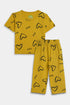 Printed Hearts Nightsuit - Yellow
