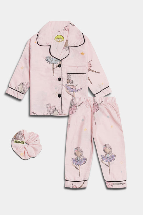 Printed Doll Nightsuit - Pink