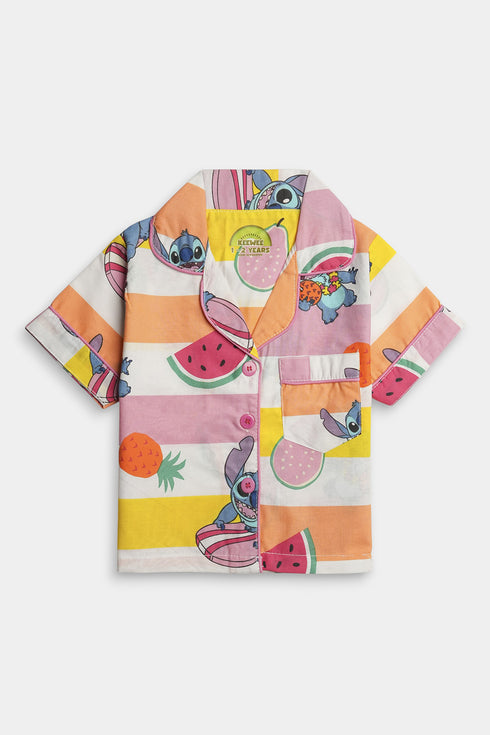 Printed Stitch Fruits Nightsuit - White