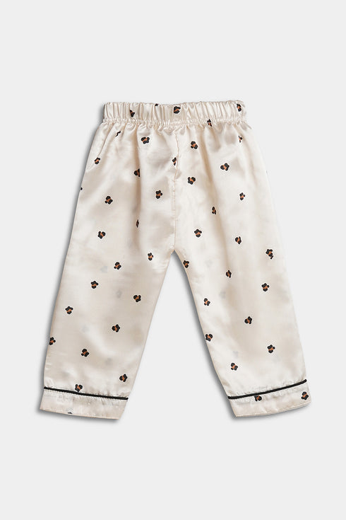 Printed Splash Silk Nightsuit - White