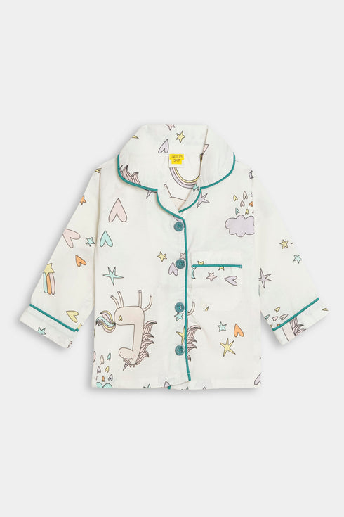 Printed Unicorn Nightsuit - White