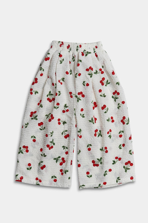 Printed Cherry Romper Set - White