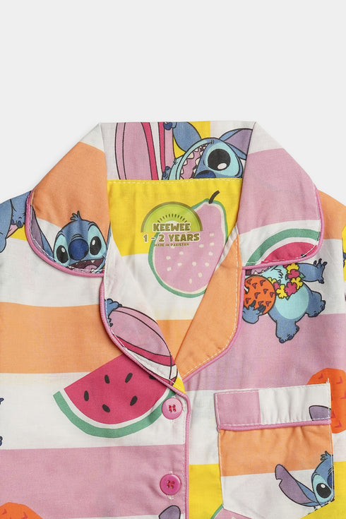 Printed Stitch Fruits Nightsuit - White