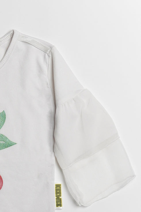 Printed Cherry Romper Set - White