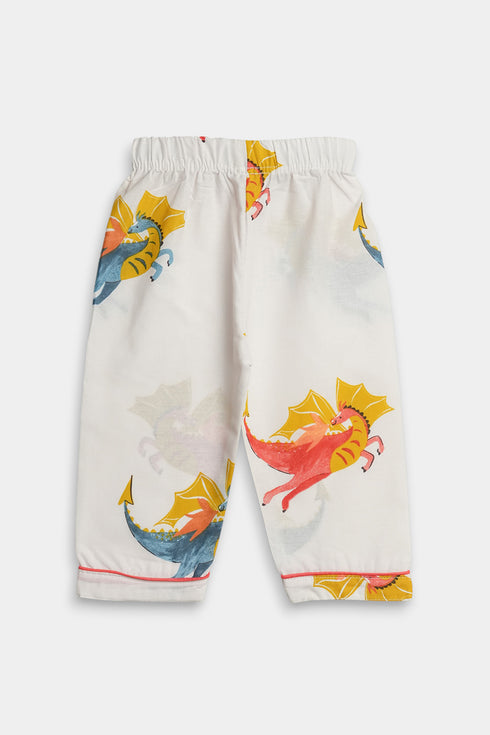 Printed Dragon Nightsuit - White