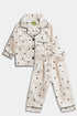 Printed Splash Silk Nightsuit - White