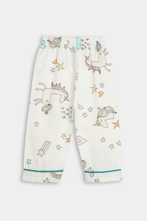 Printed Unicorn Nightsuit - White