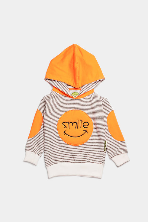 Embroidered Smile Pullover Hoodie - Yellow