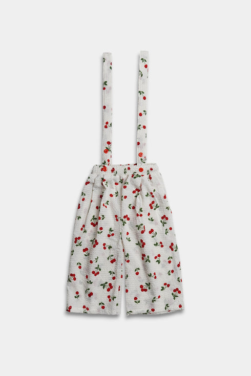 Printed Cherry Romper Set - White