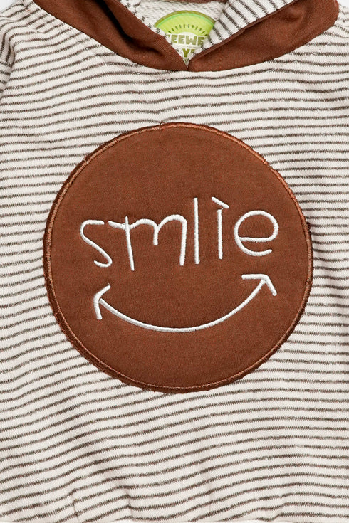 Embroidered Smile Pullover Hoodie - Brown