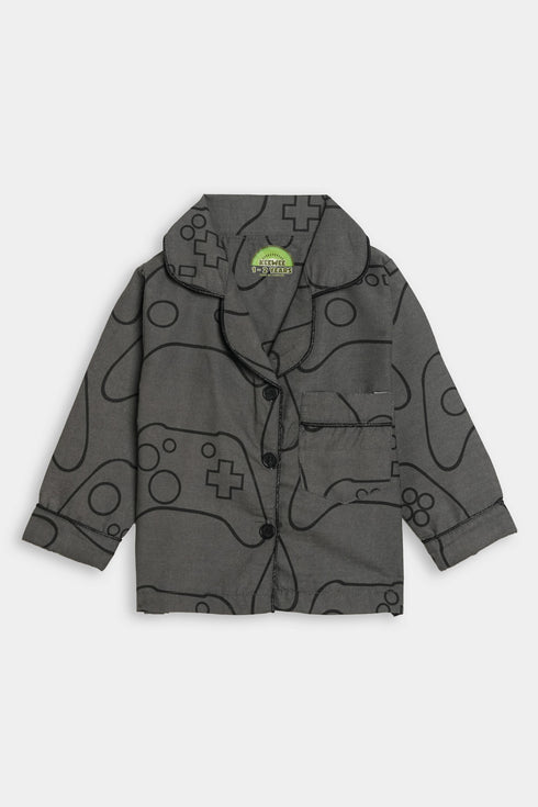 Printed Controller Nightsuit - Grey
