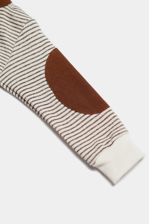 Embroidered Smile Pullover Hoodie - Brown