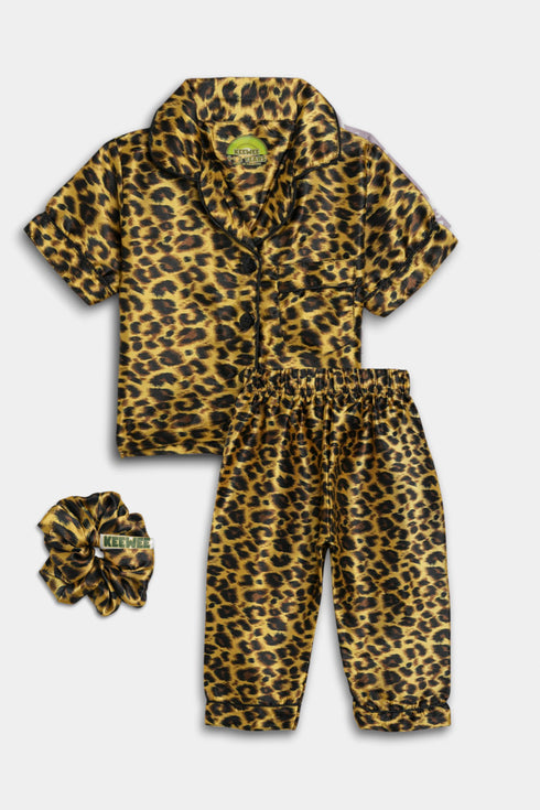 Printed Leopard Nightsuit - Orange