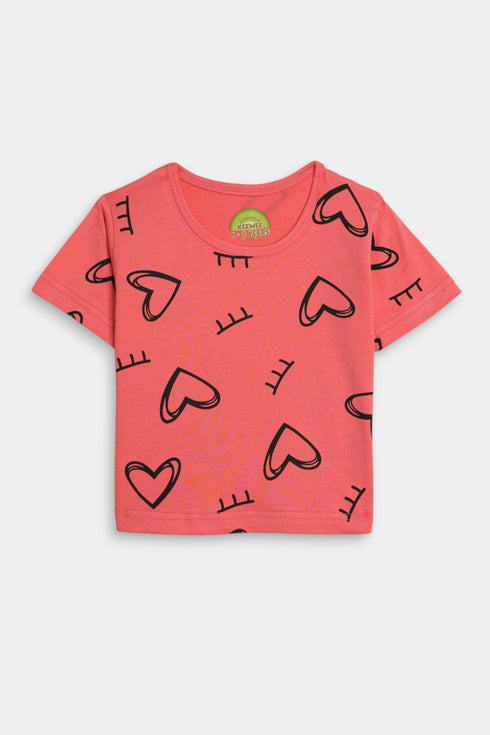 Printed Hearts Nightsuit - Pink