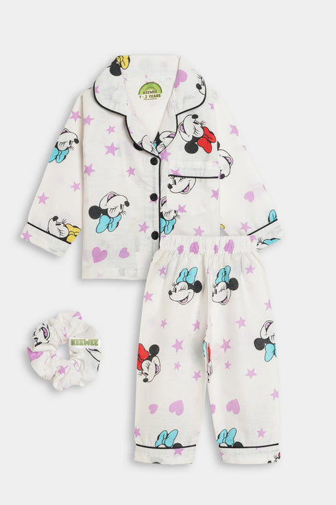Printed Minnie Nightsuit - White