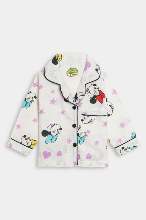 Printed Minnie Nightsuit - White