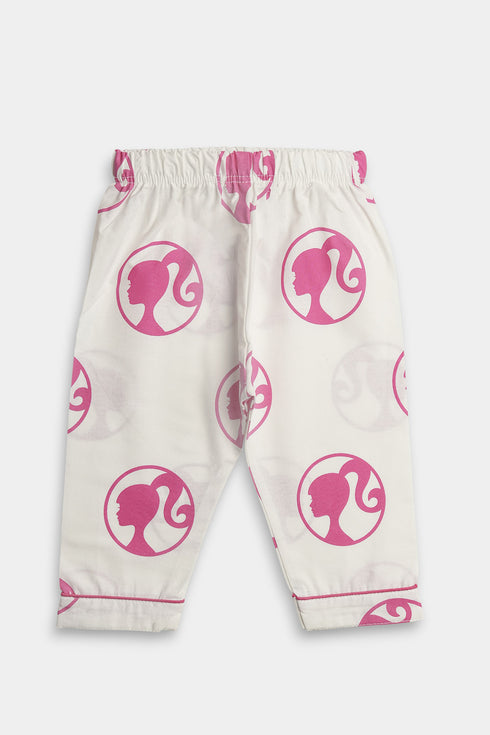 Printed Barbie Nightsuit - White