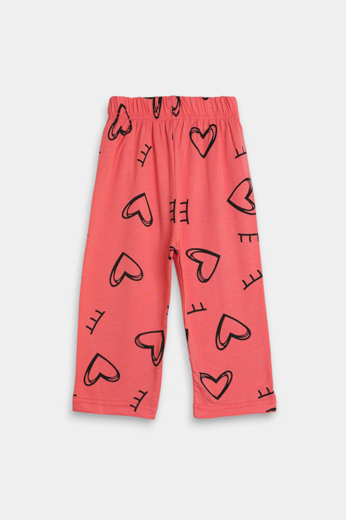 Printed Hearts Nightsuit - Pink
