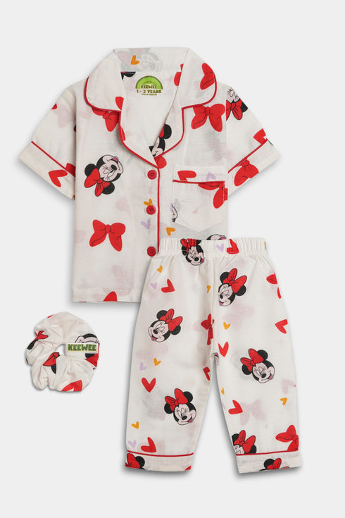 Printed Minnie Nightsuit - White