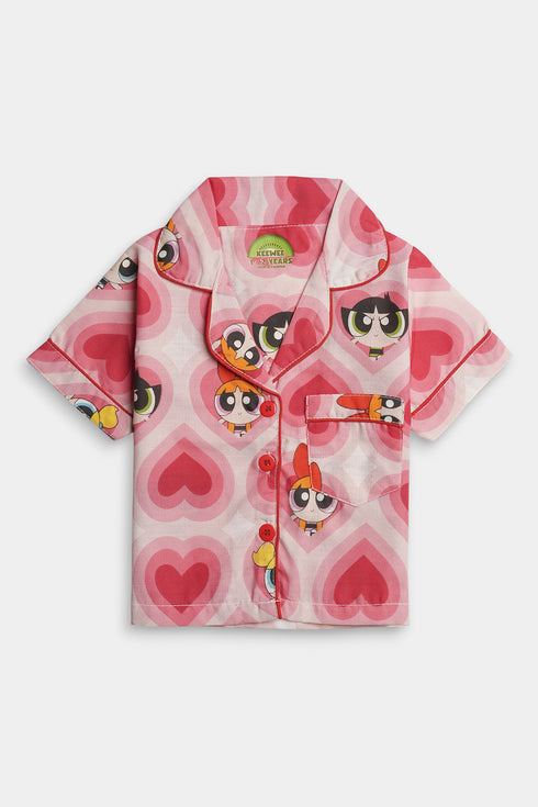 Printed Powerpuff Nightsuit - Pink