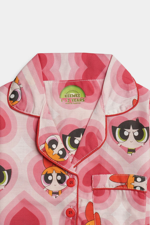 Printed Powerpuff Nightsuit - Pink