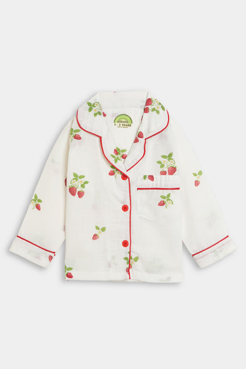 Printed Strawberry Nightsuit - White