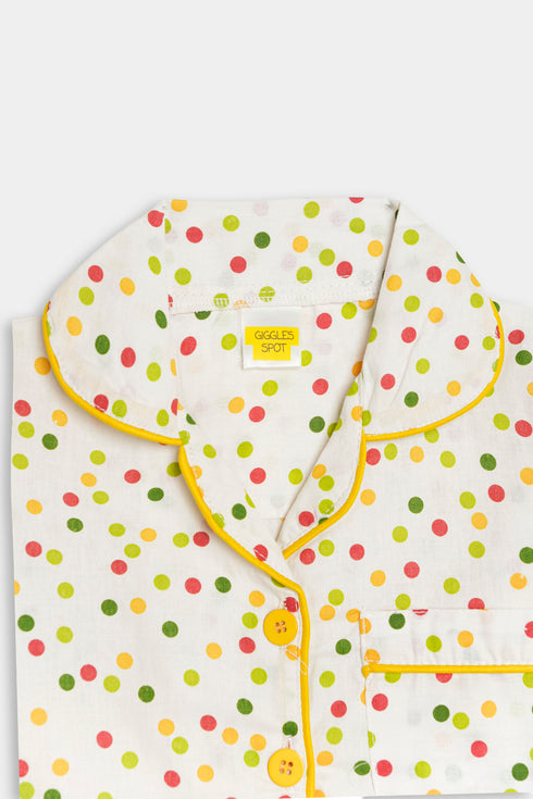 Printed Dots Nightsuit - White