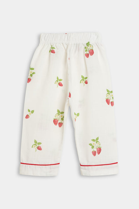 Printed Strawberry Nightsuit - White