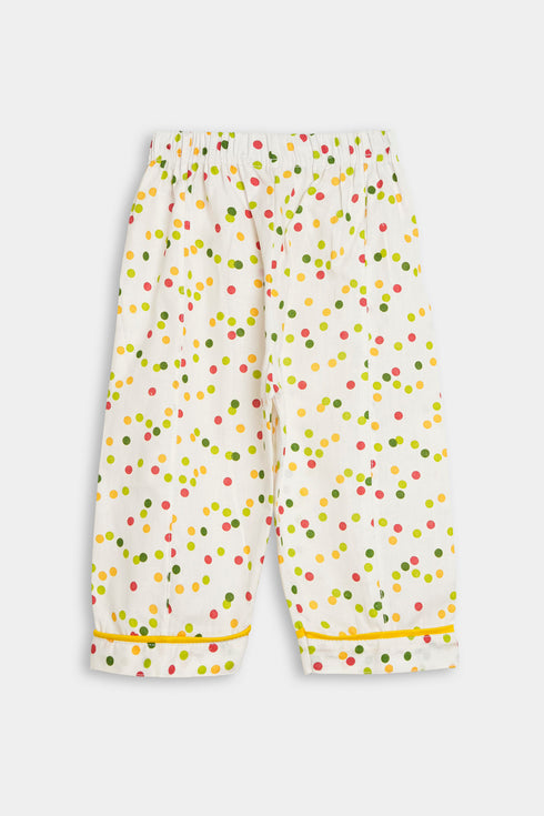 Printed Dots Nightsuit - White
