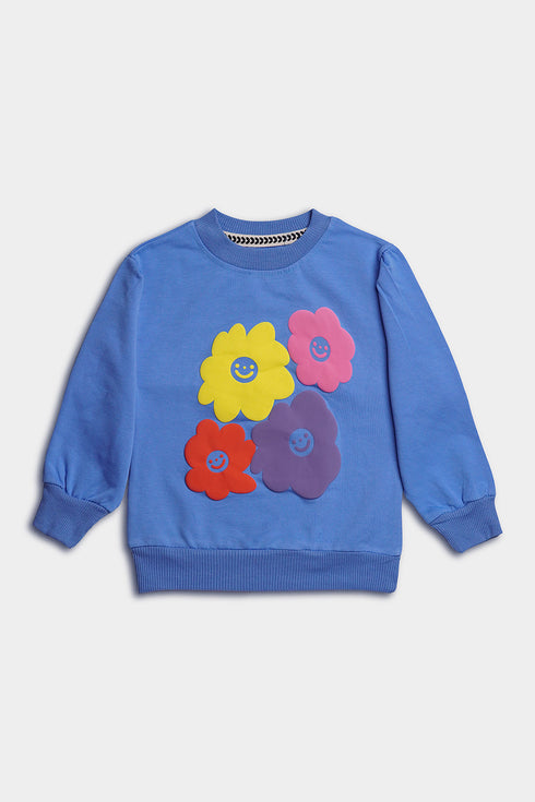 Bubble Printed Flower Sweatshirt - Blue