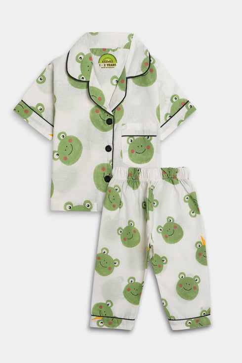 Printed Frog Nightsuit - White