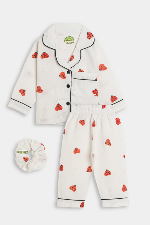 Printed Bug Nightsuit - White