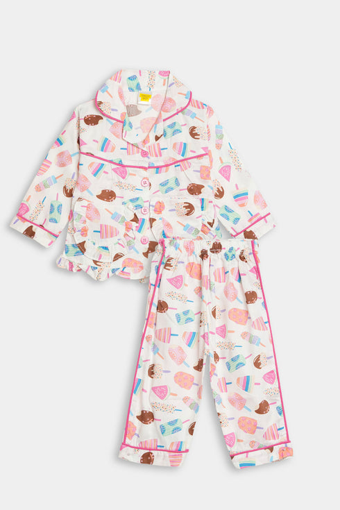 Printed Ice cream Nightsuit - White