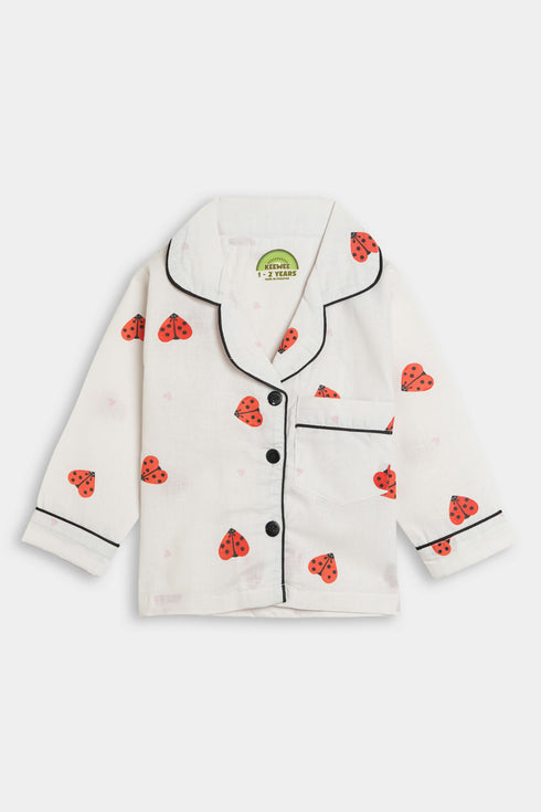 Printed Bug Nightsuit - White