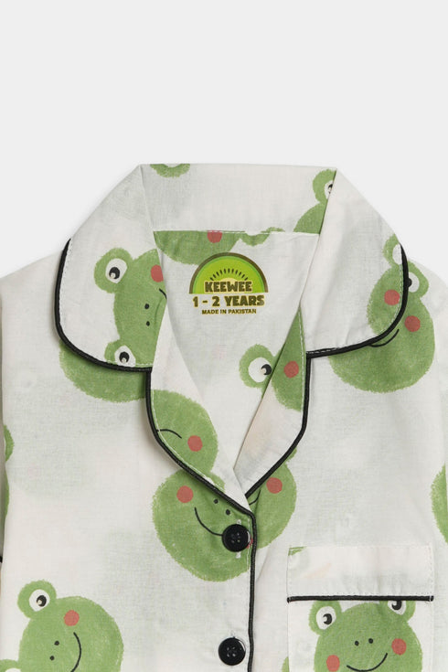 Printed Frog Nightsuit - White