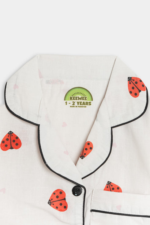 Printed Bug Nightsuit - White