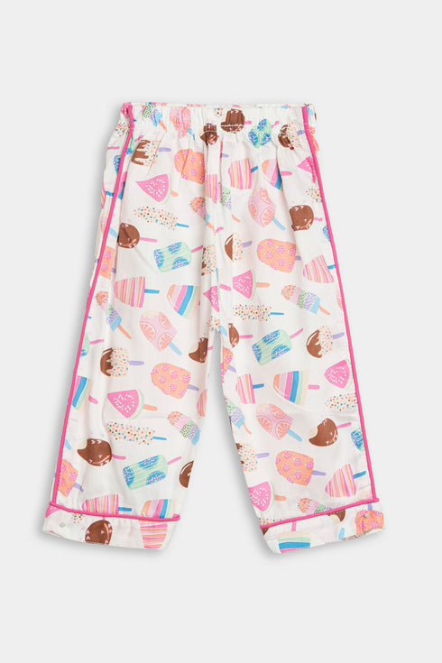 Printed Ice cream Nightsuit - White