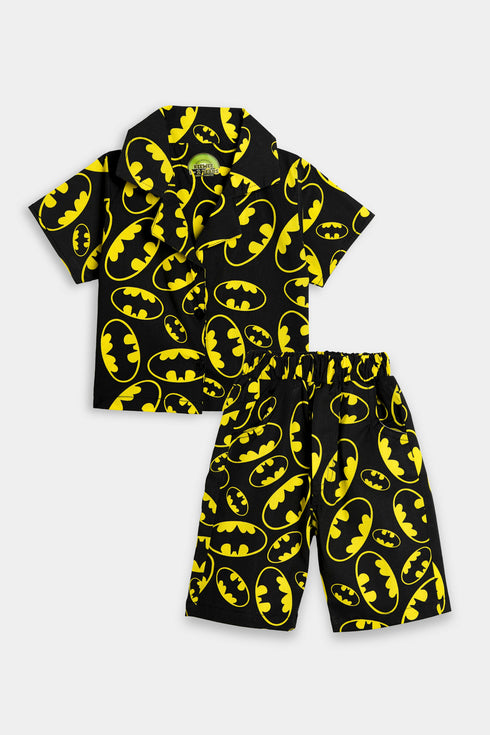 Printed Batman Co ord Set - Black