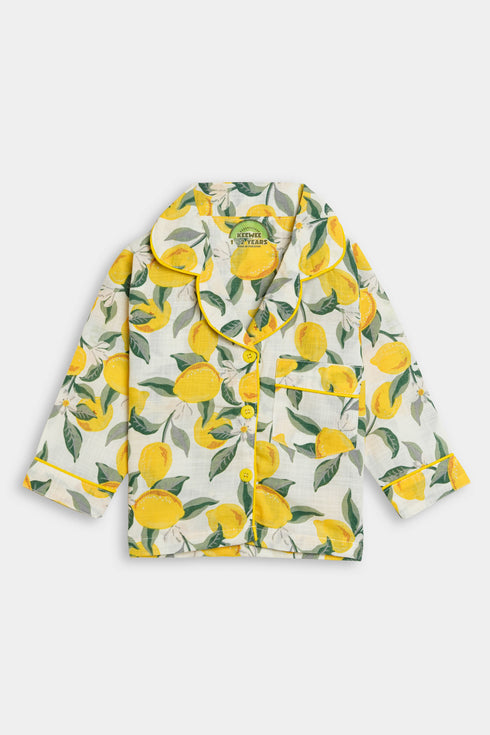 Printed Lemon Nightsuit - White